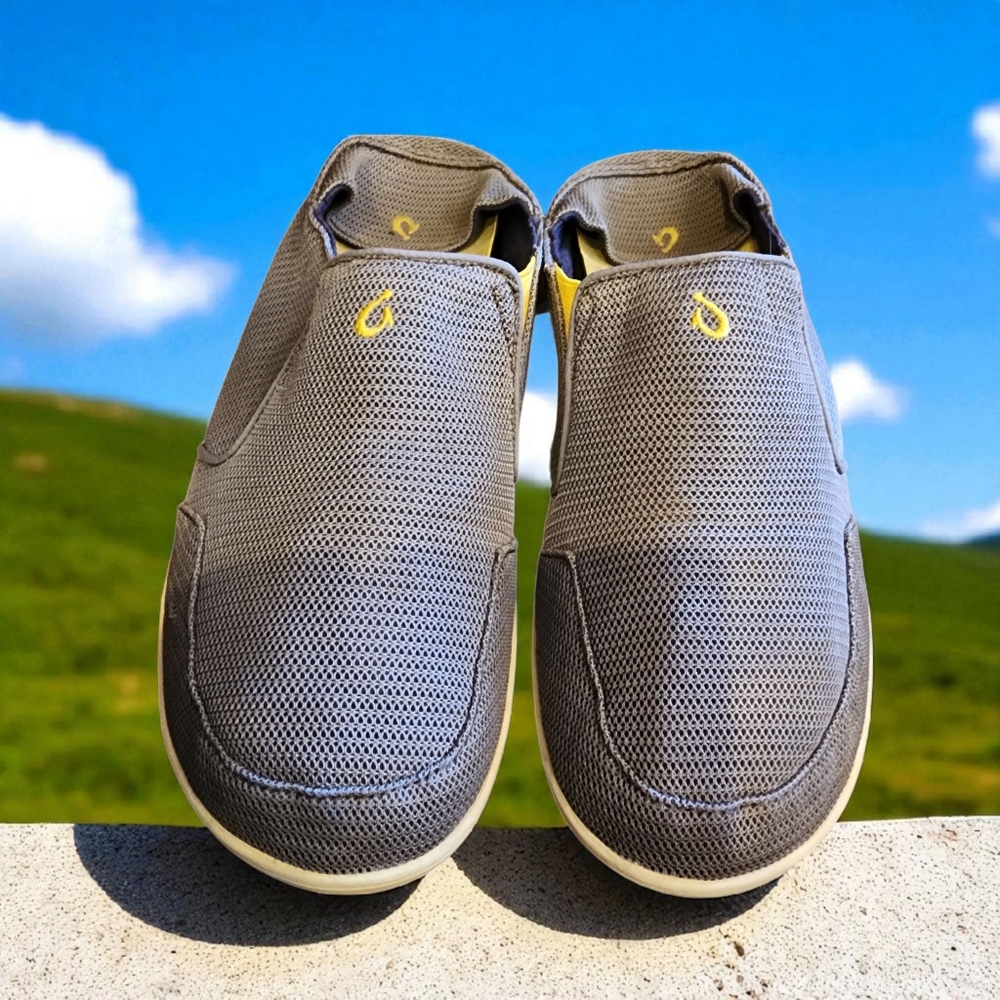 Olukai Nohea Mesh Shoes Mens Grey White Loafers Slip On Sneakers Sz 11